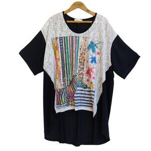 Women's Jean Marc Philippe Tunic Top Plus Size 26 Black Colorful Zebra Print